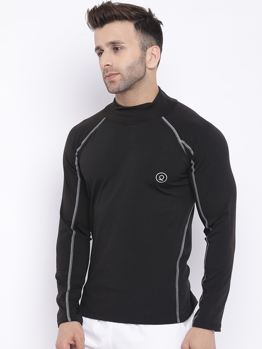 

CHKOKKO Men Black Solid High Neck T-shirt