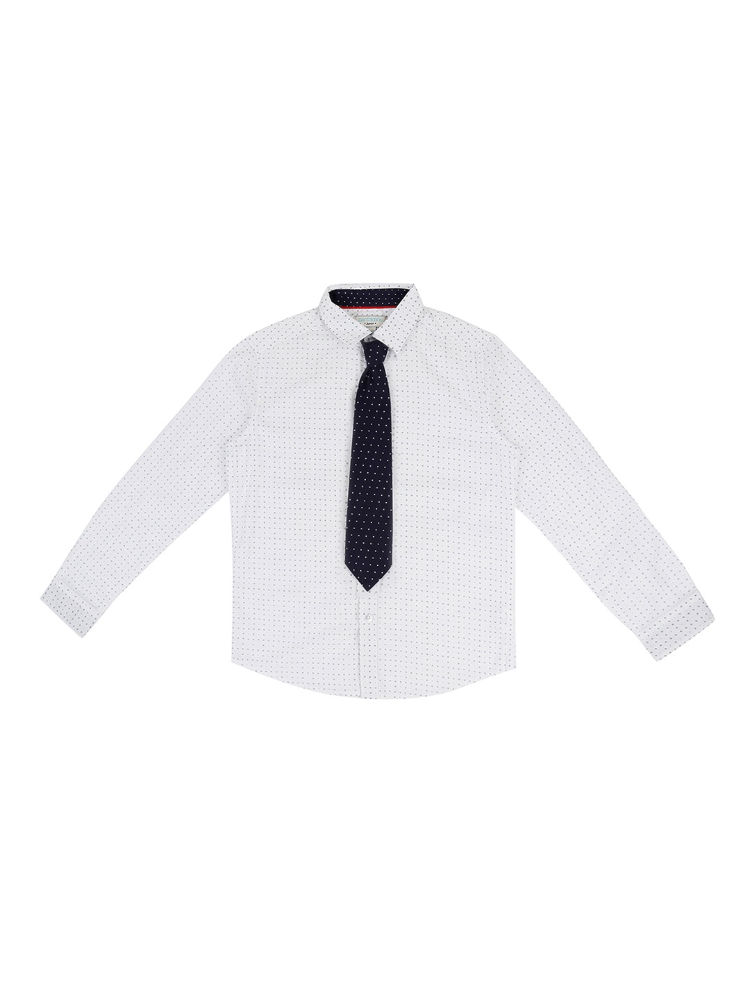 

Pantaloons Junior Boys White Regular Fit Printed Party Shirt with Tie