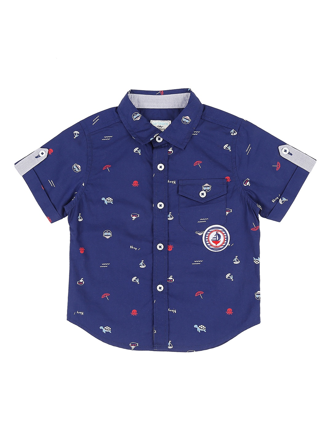 

Pantaloons Baby Boys Blue & White Regular Fit Printed Casual Shirt