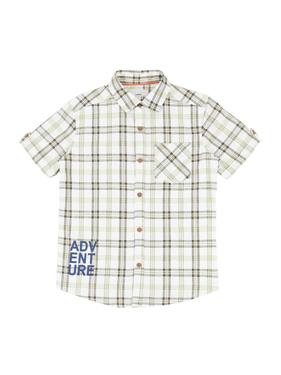 

Pantaloons Junior Boys Green & White Regular Fit Checked Casual Shirt