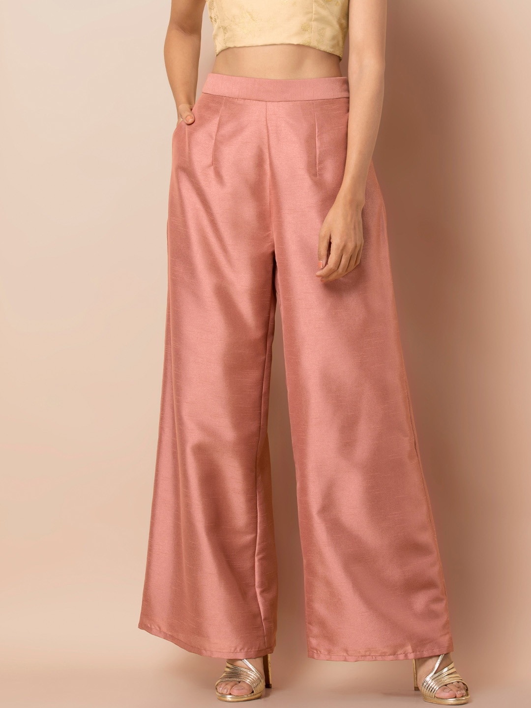 

INDYA Women Pink Solid Straight Palazzos