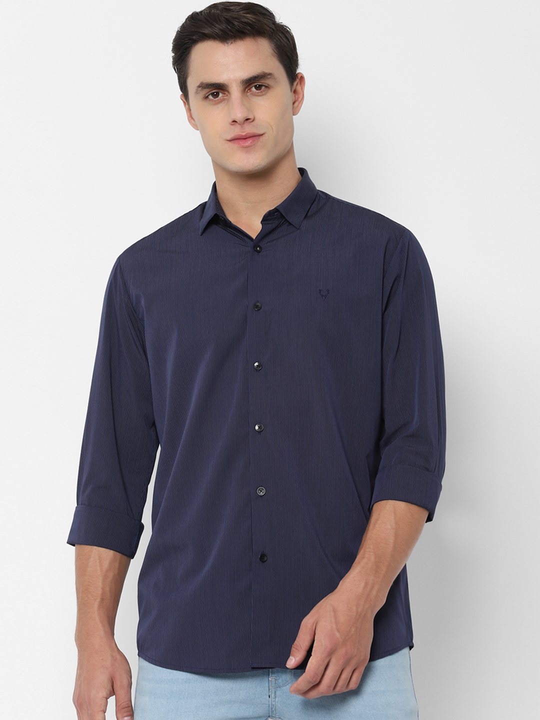 

Allen Solly Men Navy Blue Slim Fit Striped Casual Shirt