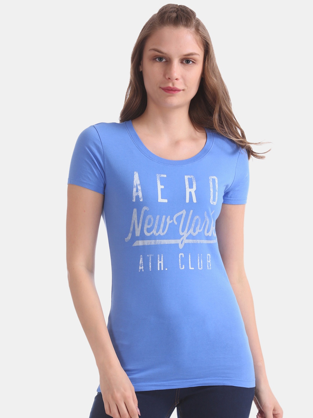 

Aeropostale Women Blue Printed Round Neck T-shirt