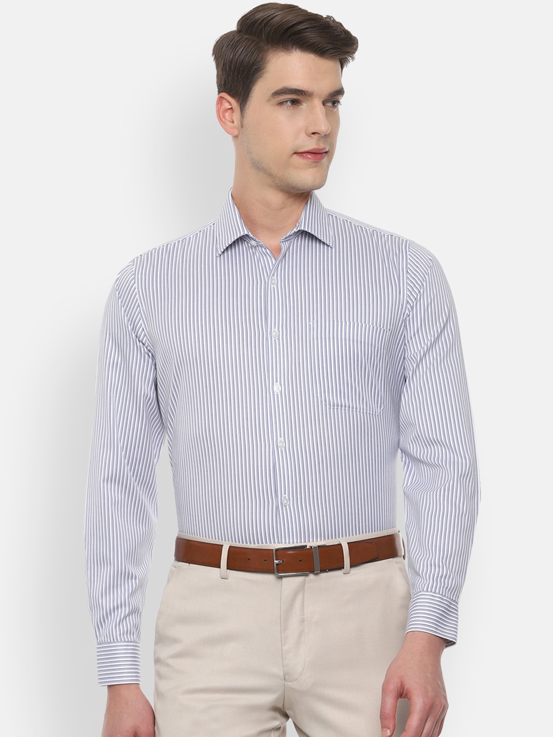 

Van Heusen Men White & Blue Slim Fit Striped Formal Shirt