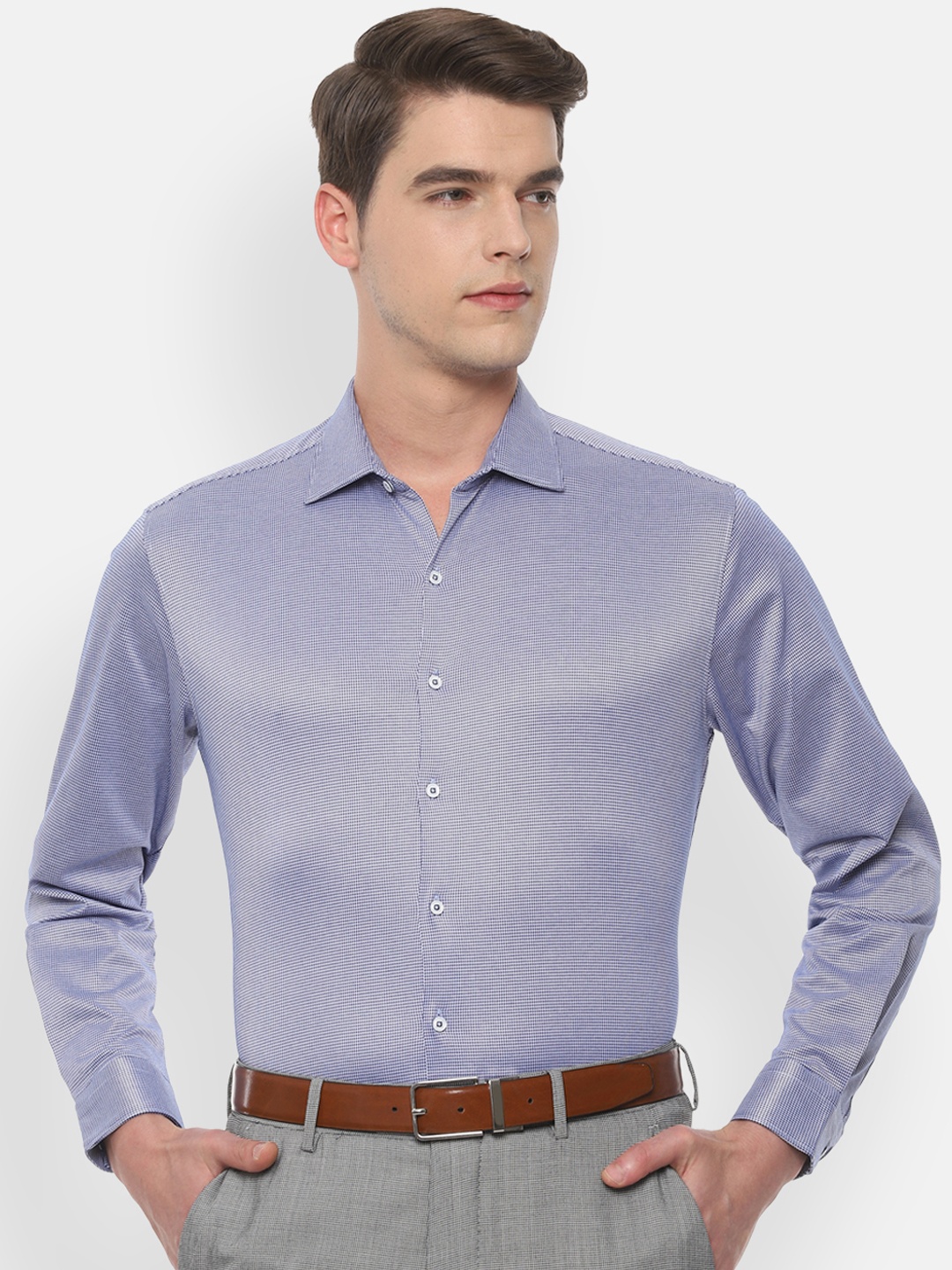 

Van Heusen Men Blue Slim Fit Self Design Formal Shirt