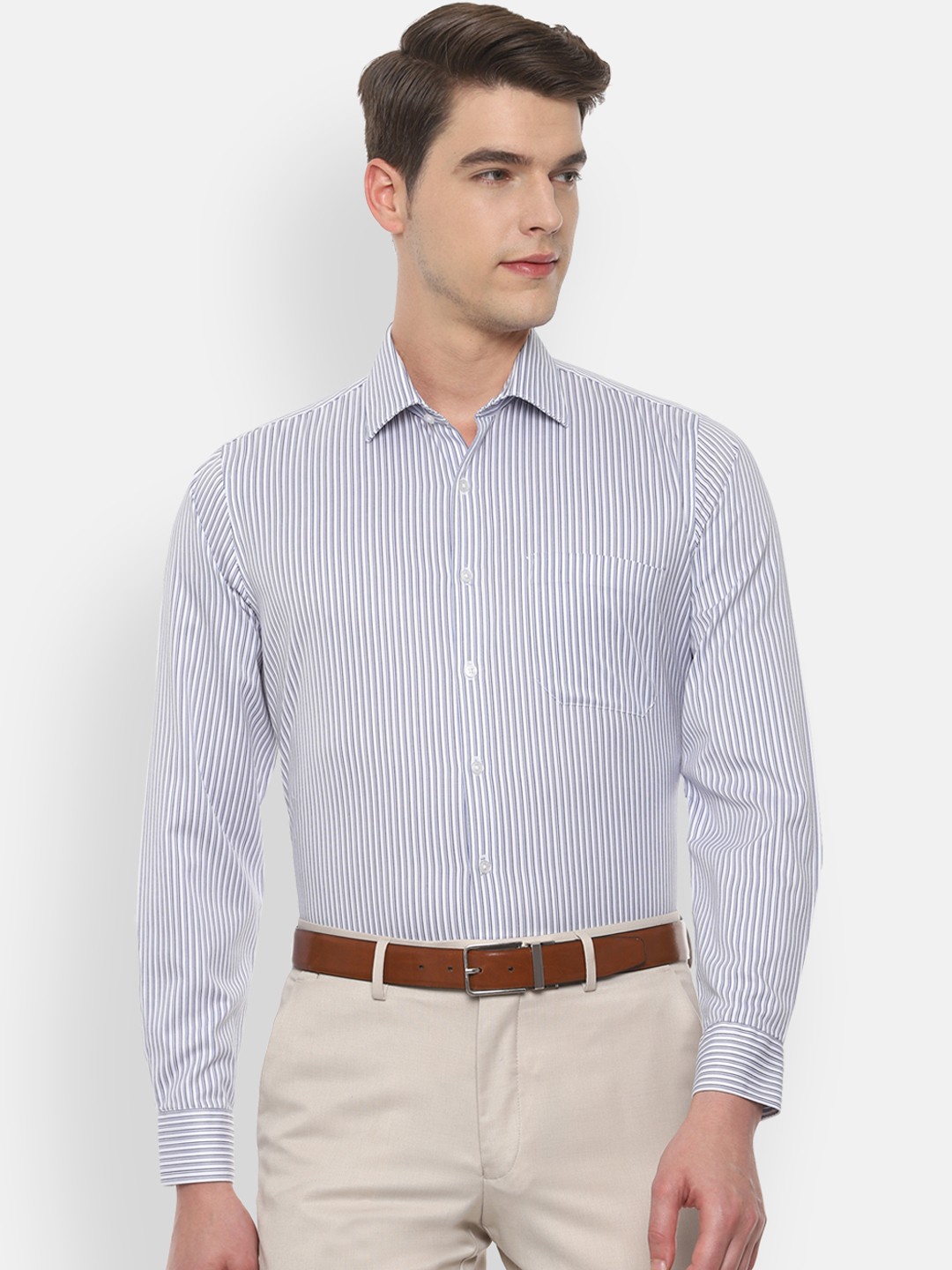 

Van Heusen Men White & Blue Slim Fit Striped Formal Shirt