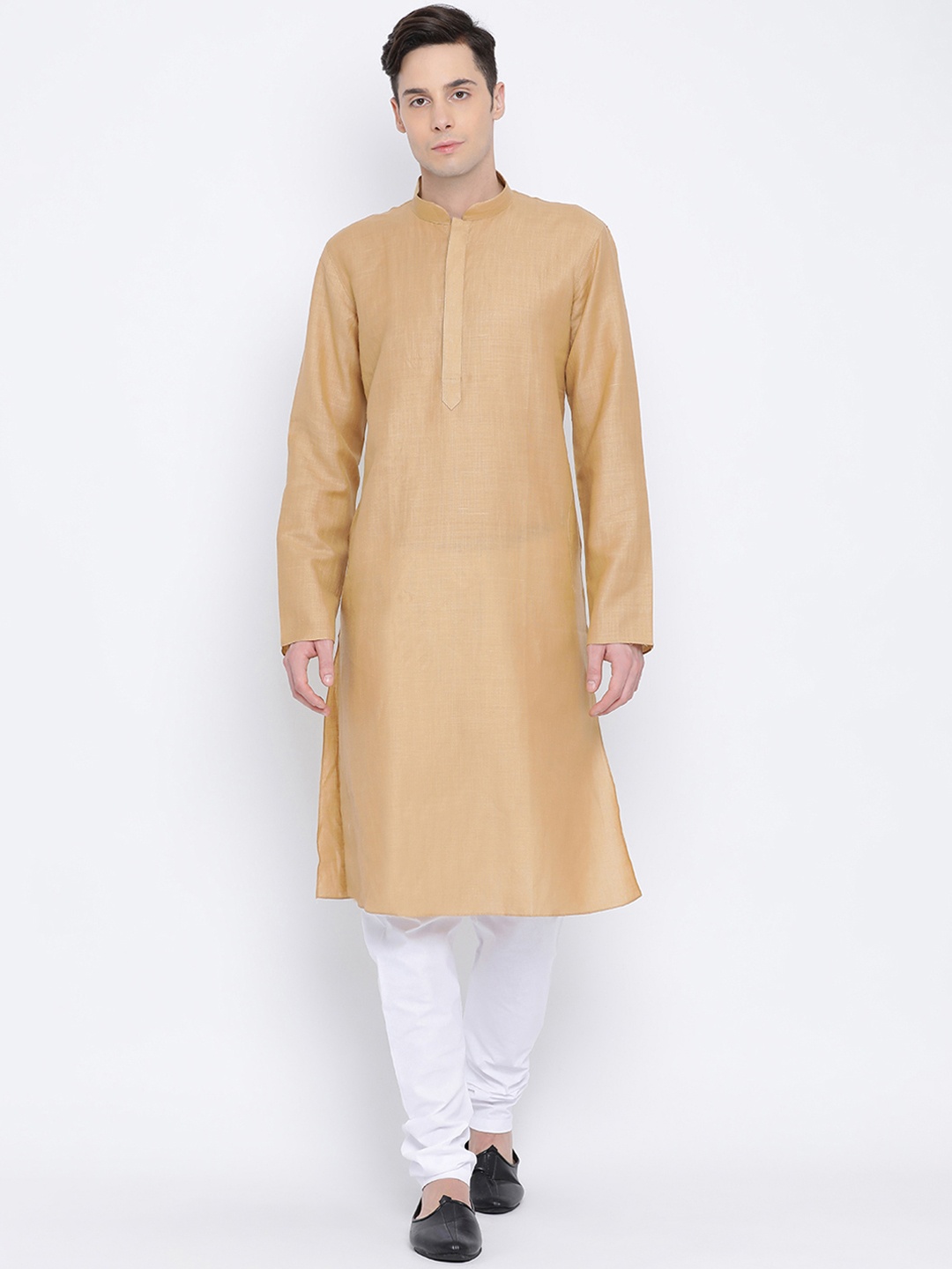 

NAMASKAR Men Brown & White Solid Kurta with Churidar