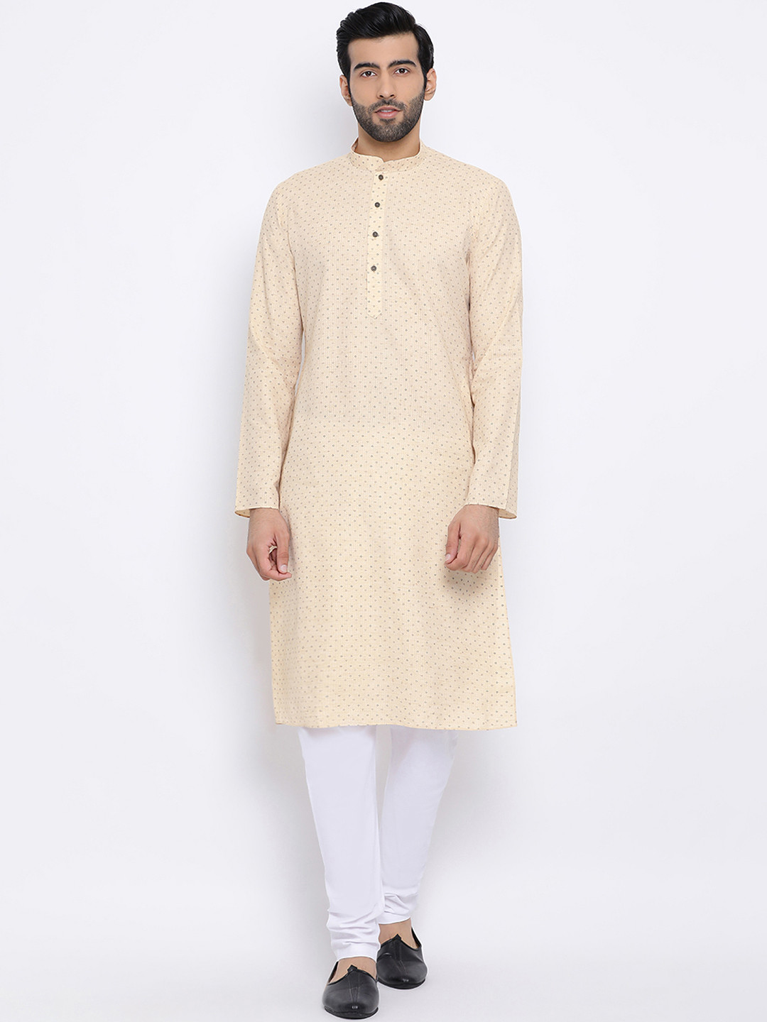 

NAMASKAR Men Off-White Cotton Printed Straight Kurta