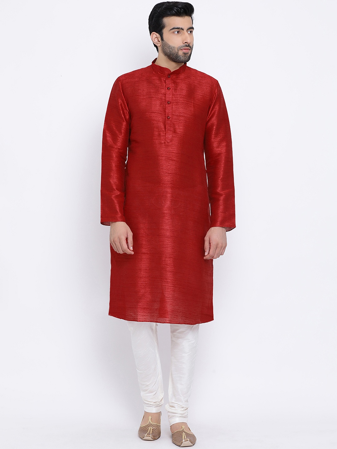 

NAMASKAR Men Red Solid Straight Kurta
