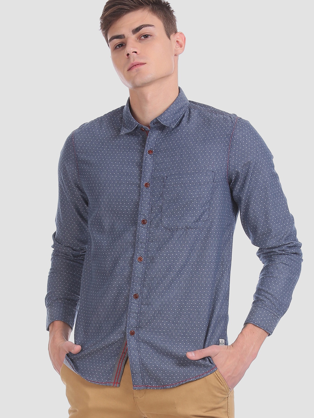 

RUF & TUF Men Blue Slim Fit Self Design Casual Shirt
