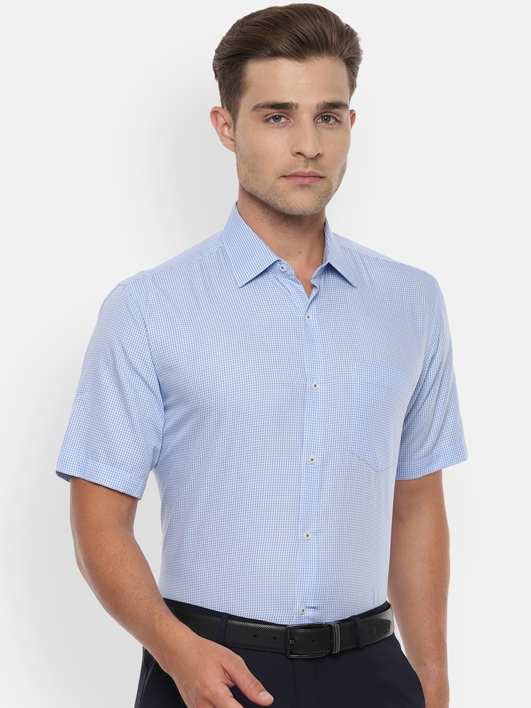 

Van Heusen Men Blue & White Regular Fit Checked Formal Shirt