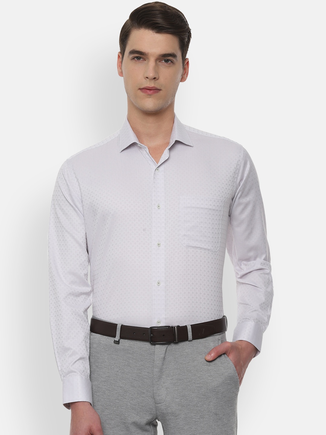 

Van Heusen Men Grey & White Regular Fit Printed Formal Shirt