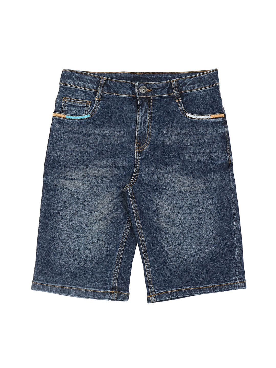 

Pantaloons Junior Boys Navy Blue Washed Regular Fit Denim Shorts