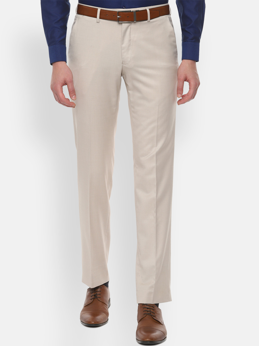 

Van Heusen Men Cream-Coloured Slim Fit Solid Formal Trousers