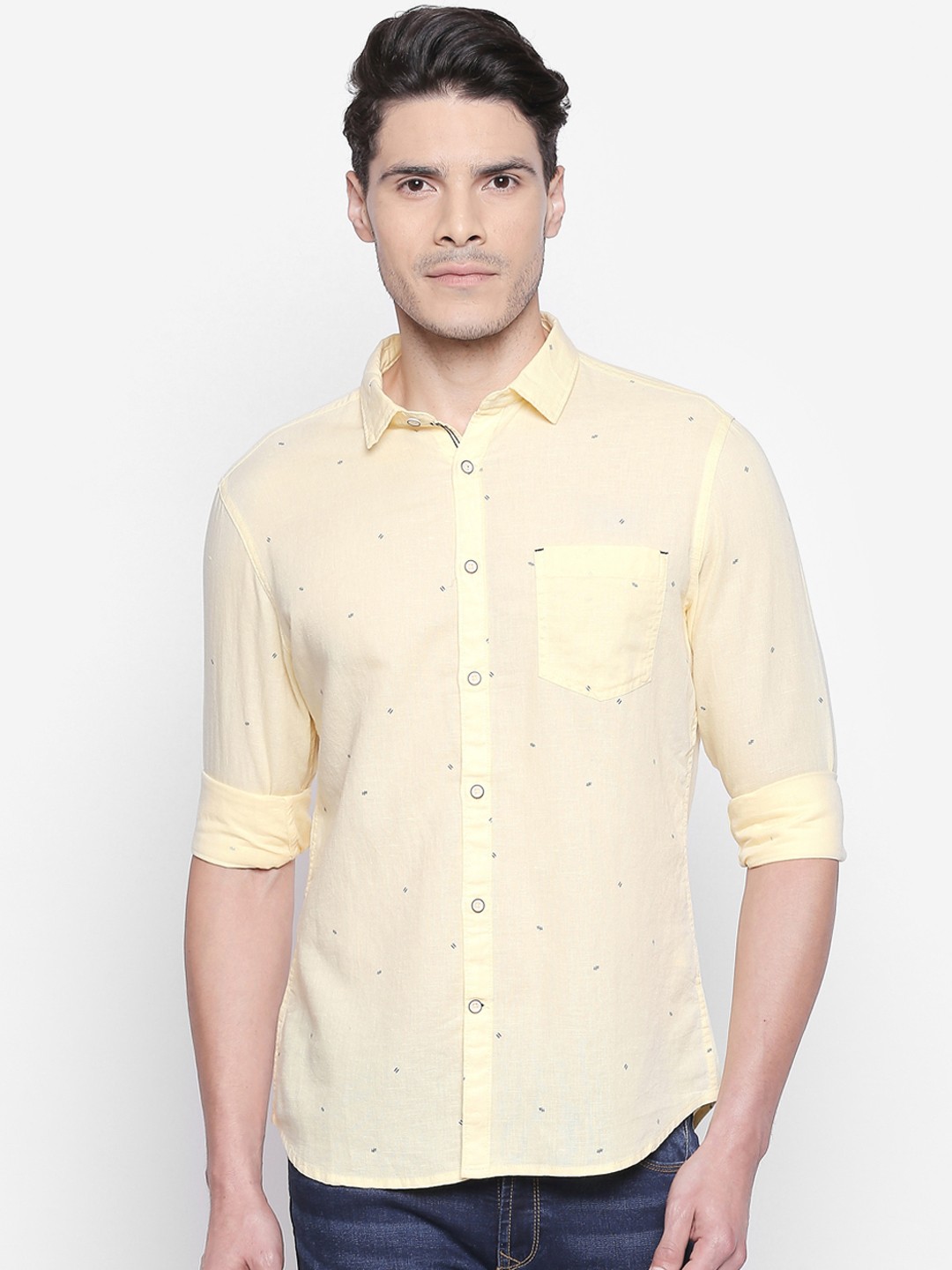 

Urban Ranger by pantaloons Men Yellow Slim Fit Printed Casual Shirt