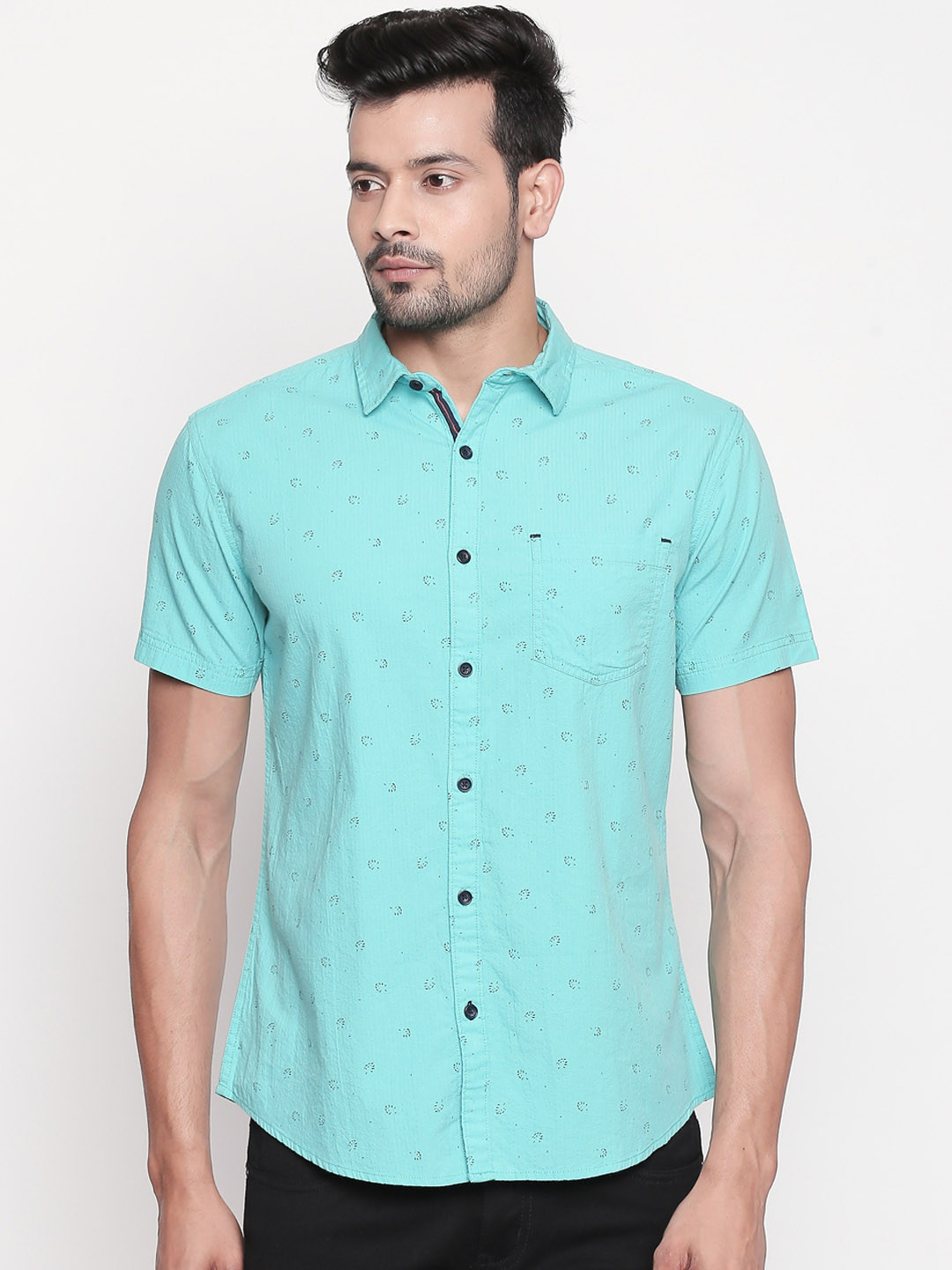 

Urban Ranger by pantaloons Men Sea Green & Black Slim Fit Printed Casual Shirt