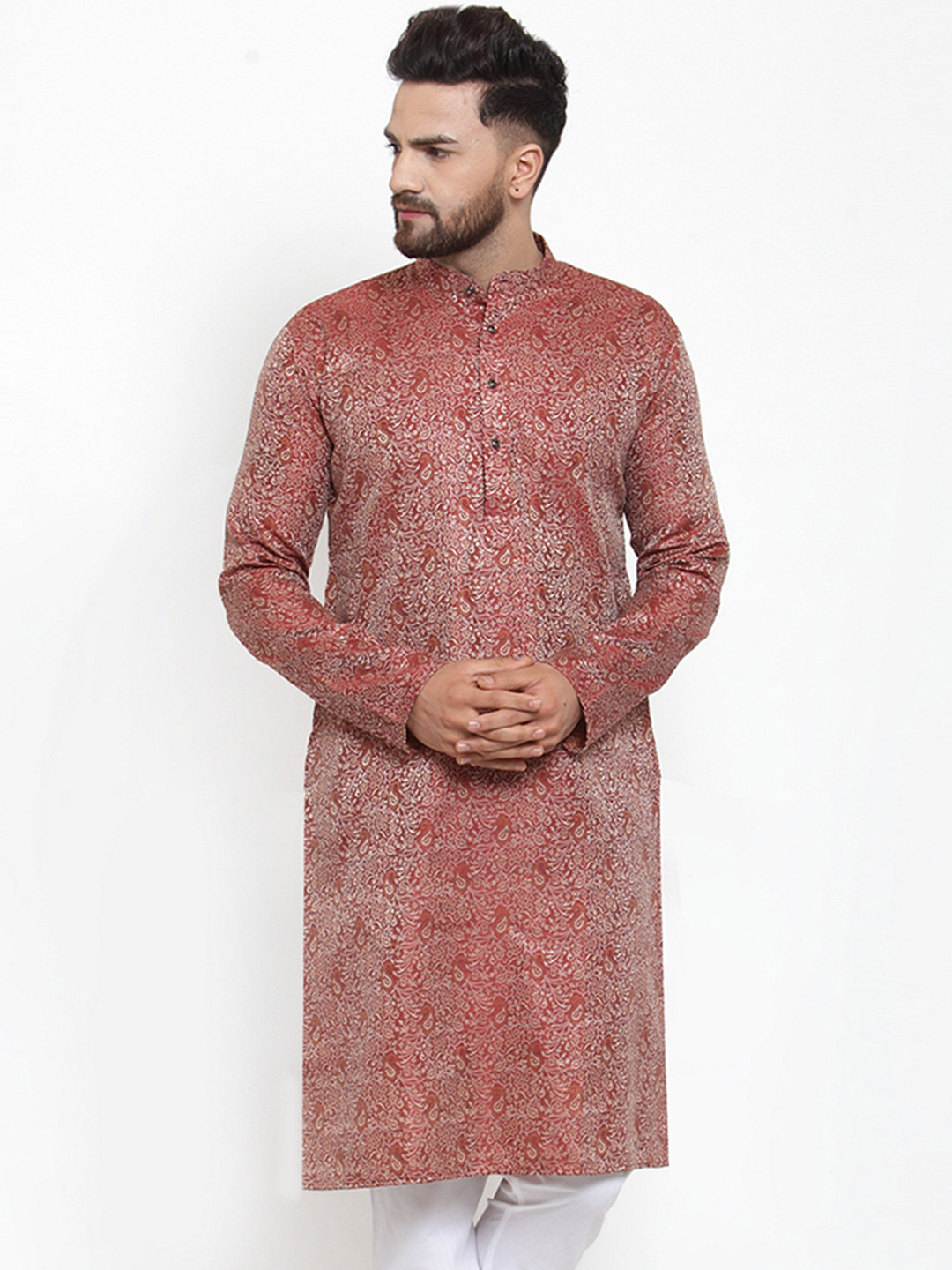

Jompers Men Brown & White Printed Straight Kurta