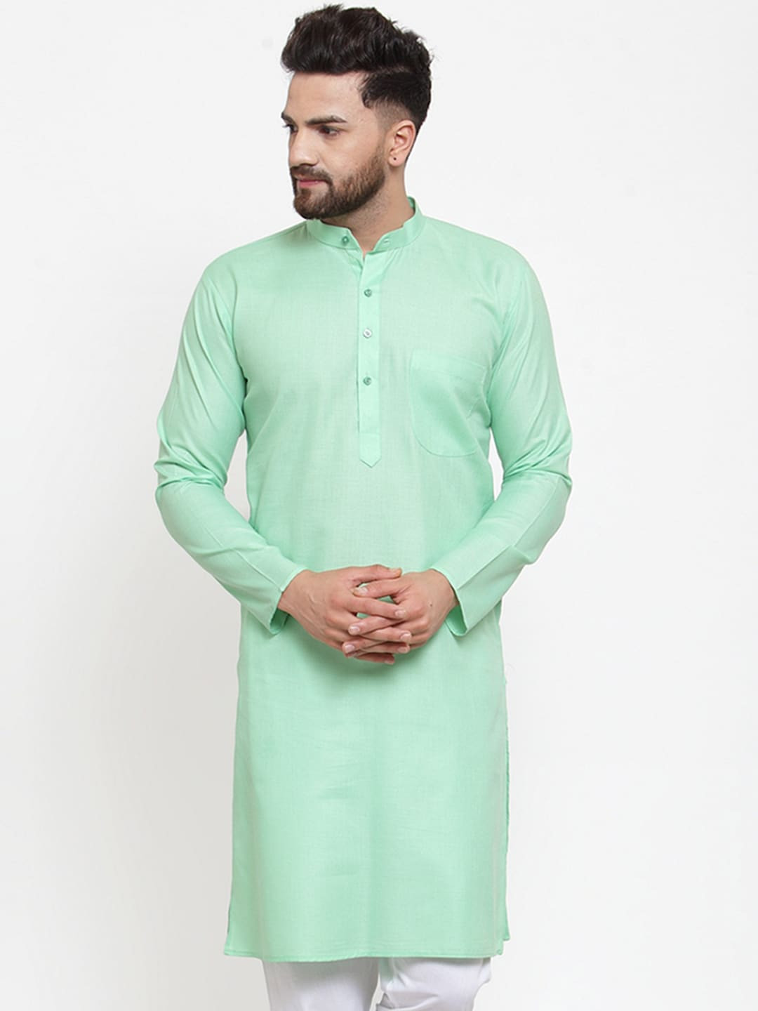 

Jompers Men Green Solid Straight Kurta