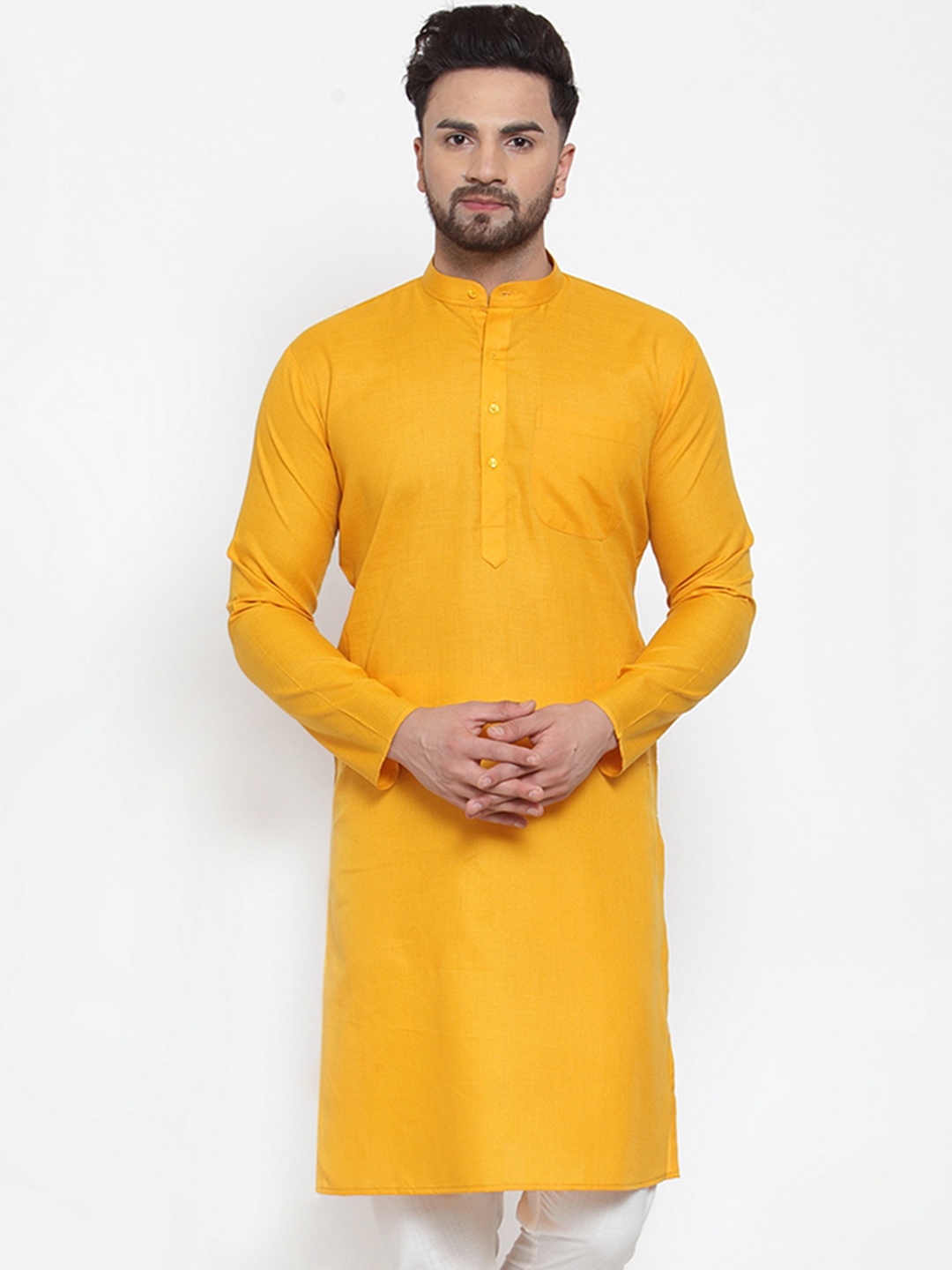 

Jompers Men Mustard Yellow Solid Straight Kurta