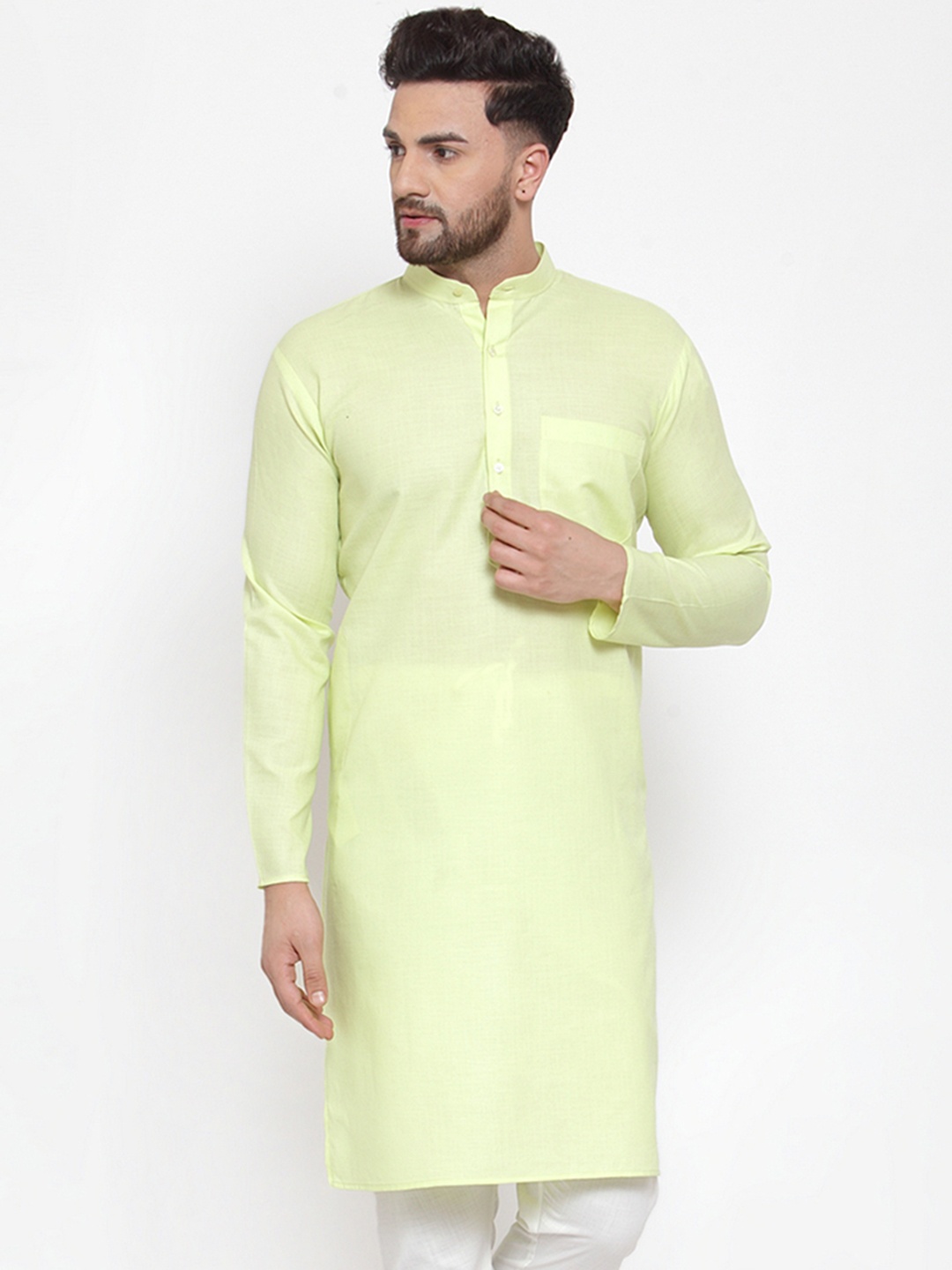 

Jompers Men Lime Green Solid Straight Kurta