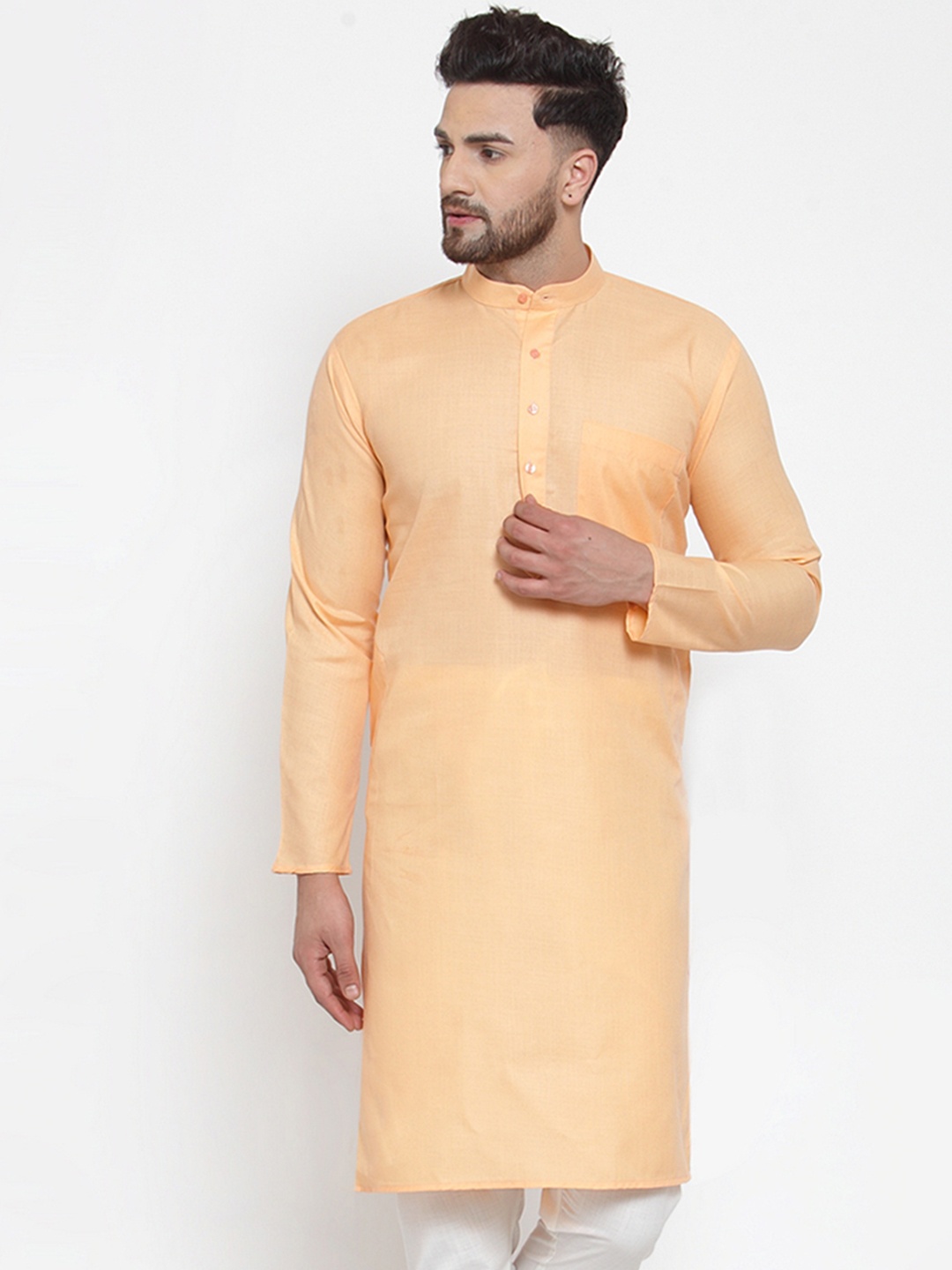 

Jompers Men Beige Solid Straight Kurta
