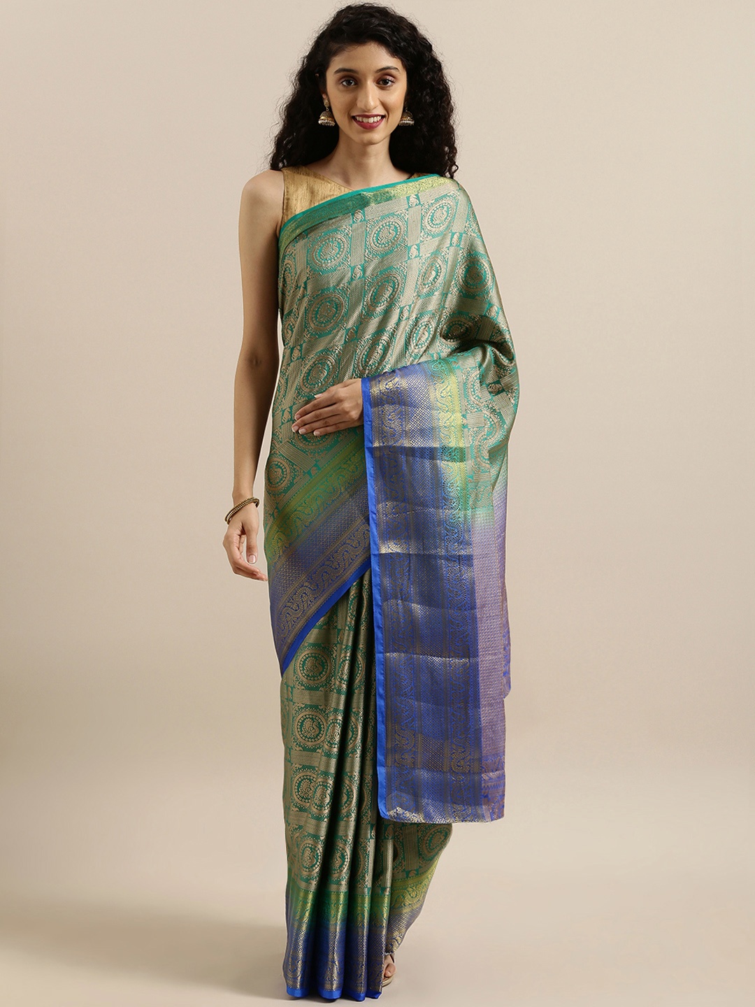 

MIMOSA Green & Blue Art Silk Woven Design Kanjeevaram Saree