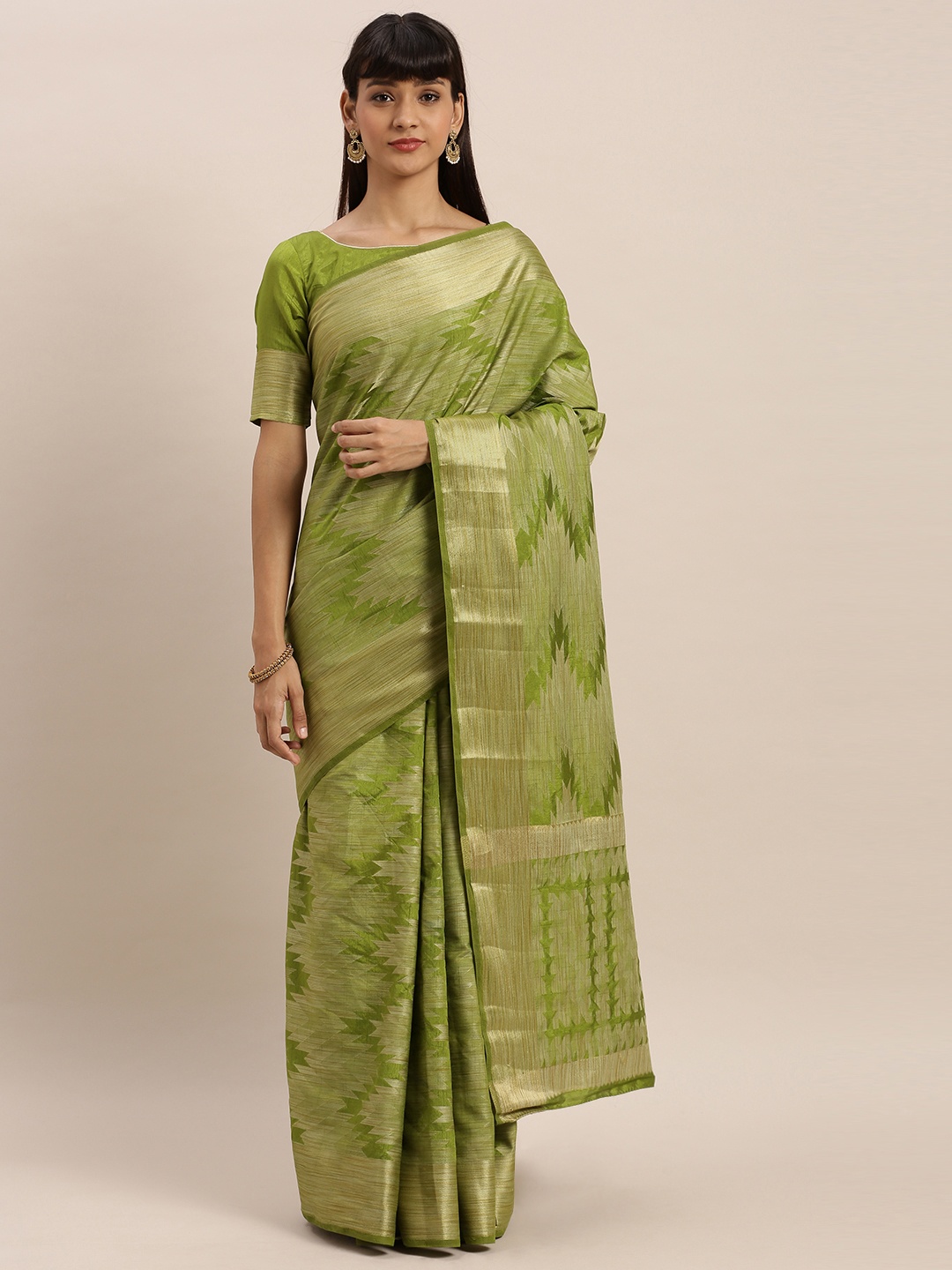 

MIMOSA Olive Green & Beige Art Silk Woven Design Kanjeevaram Saree