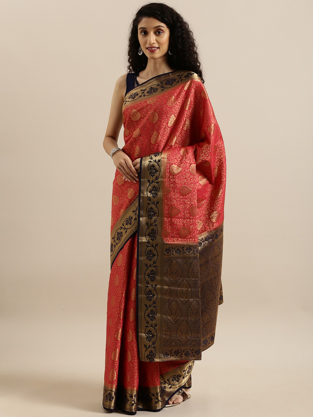 

MIMOSA Red & Gold-Toned Art Silk Woven Design Kanjeevaram Saree