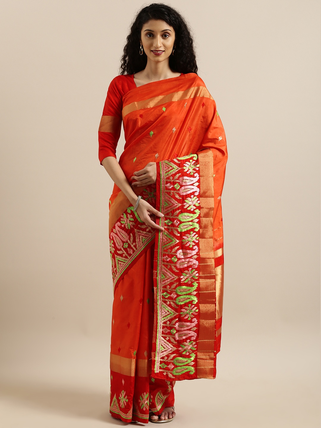 

MIMOSA Red Art Silk Embroidered Kanjeevaram Saree