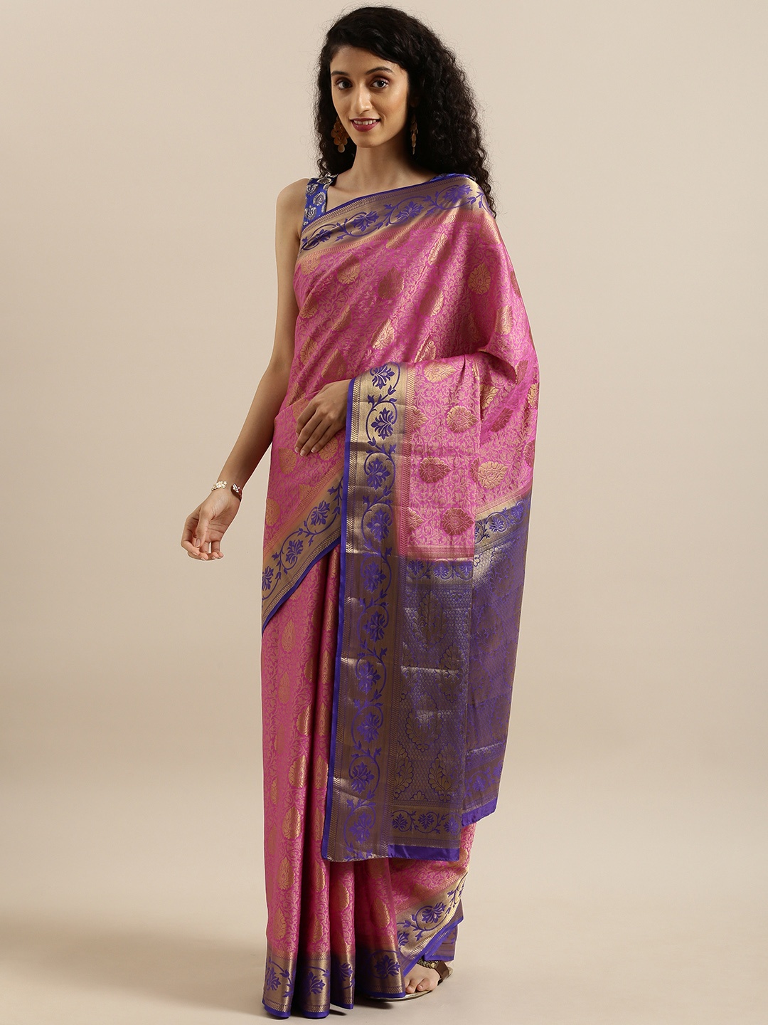 

MIMOSA Pink & Purple Art Silk Woven Design Kanjeevaram Saree