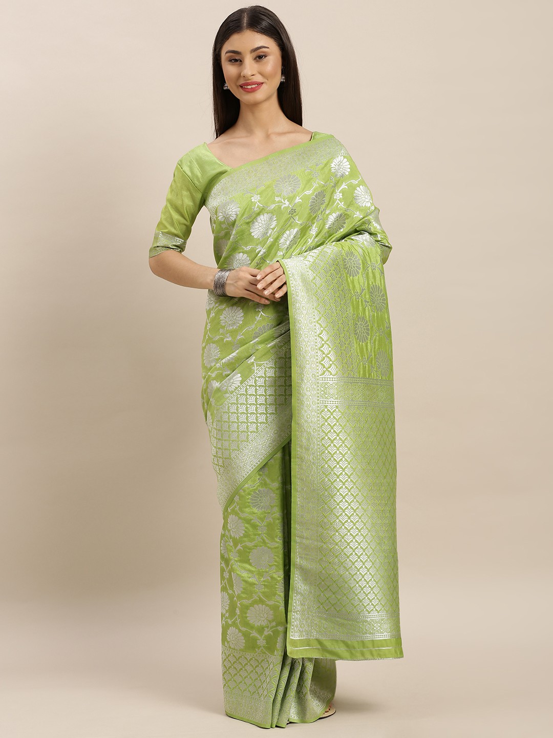 

MIMOSA Green Art Silk Woven Design Kanjeevaram Saree