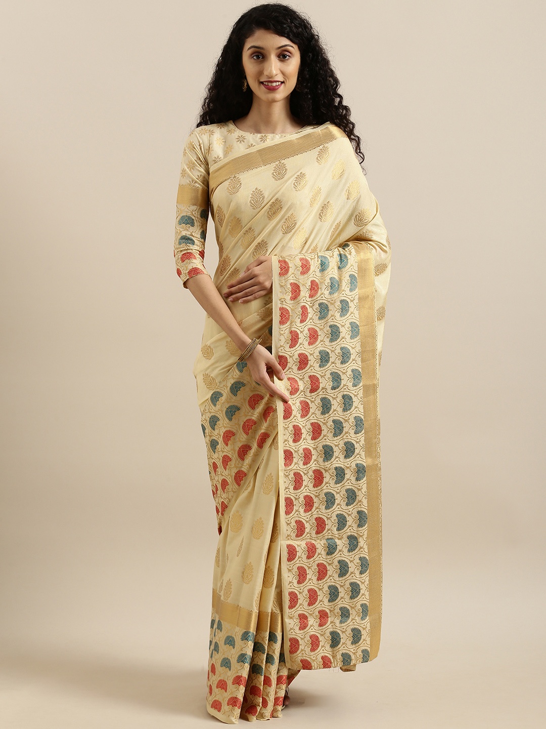 

MIMOSA Beige Art Silk Woven Design Kanjeevaram Saree