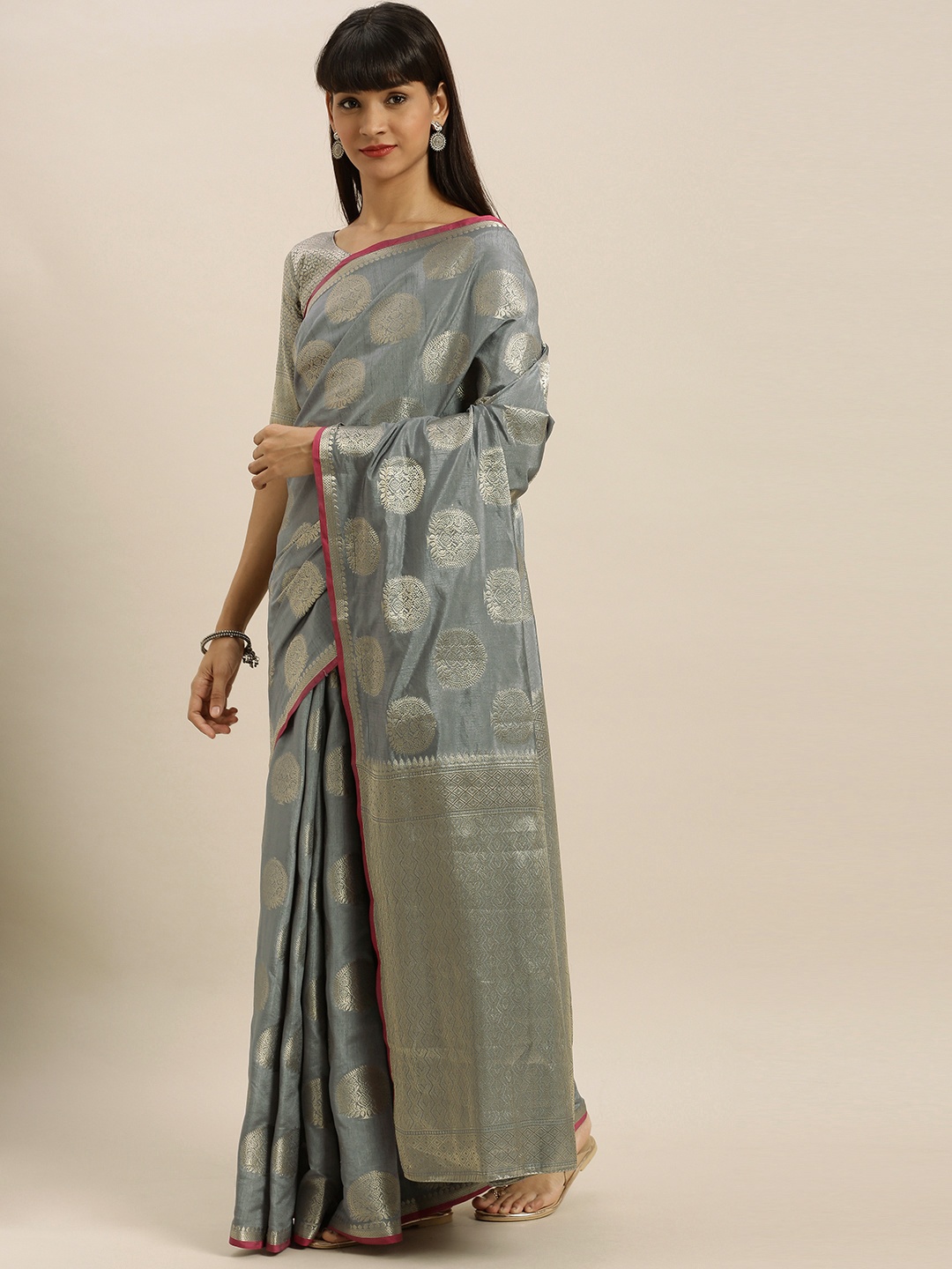 

MIMOSA Grey Art Silk Woven Design Kanjeevaram Saree