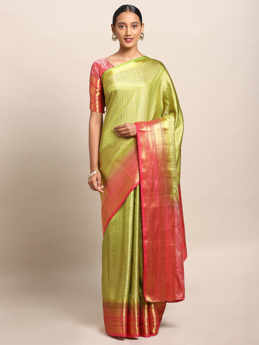 

Mitera Green & Red Art Silk Woven Design Kanjeevaram Saree