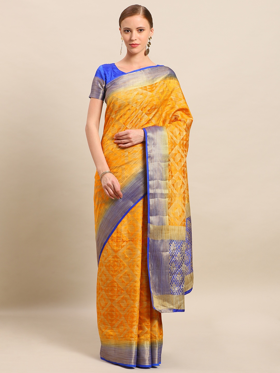 

Mitera Orange Art Silk Woven Design Kanjeevaram Saree