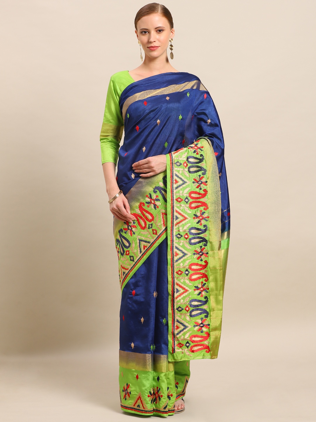 

Mitera Navy Blue & Green Art Silk Woven Design Kanjeevaram Saree