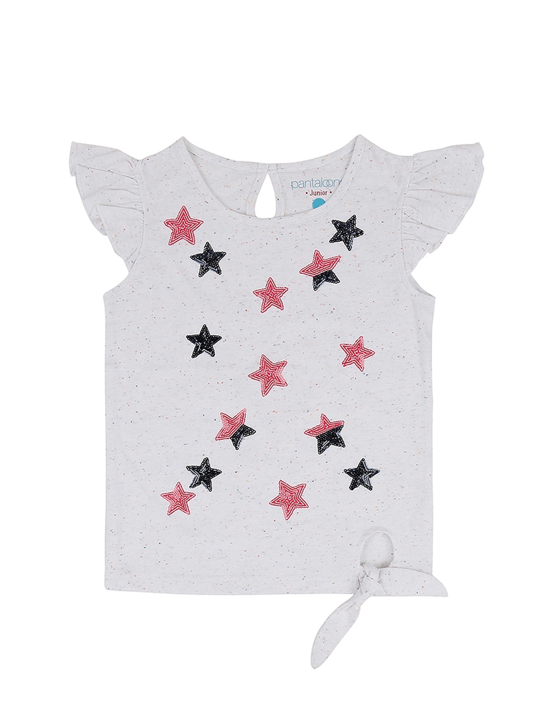 

Pantaloons Junior Girls Grey Red Embellished Round Neck Pure Cotton T-shirt