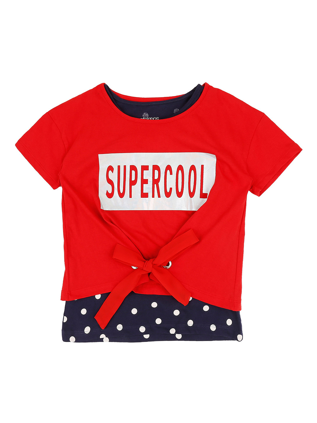 

Pantaloons Junior Girls Red White Printed Round Neck Pure Cotton T-shirt