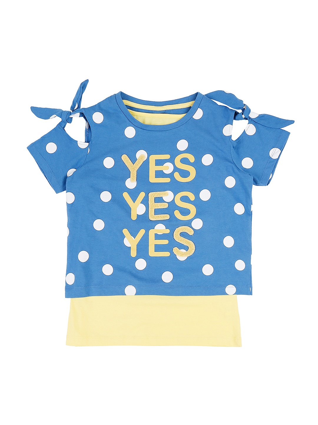 

Pantaloons Junior Girls Blue & Yellow Printed Round Neck T-shirt