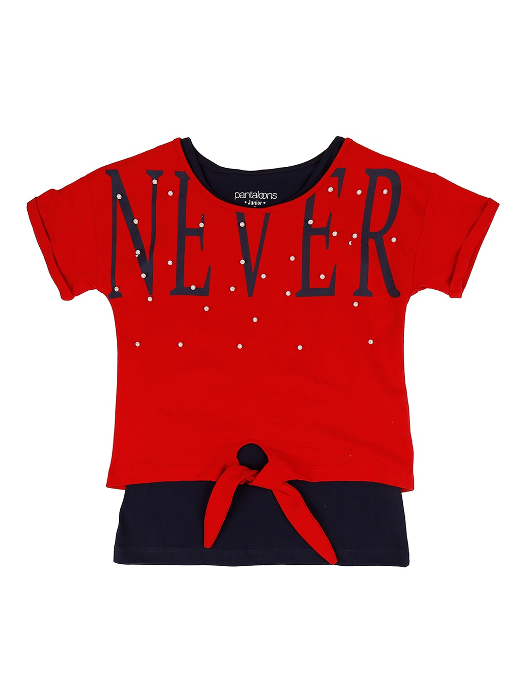 

Pantaloons Junior Girls Red & Black Printed Round Neck T-shirt