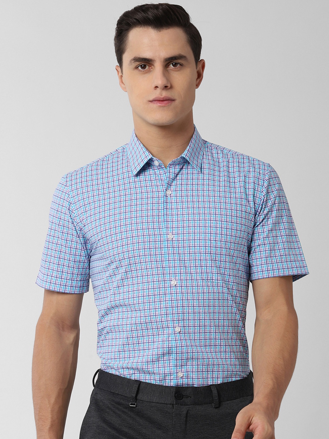 

Peter England Men Blue & Purple Slim Fit Checked Formal Shirt