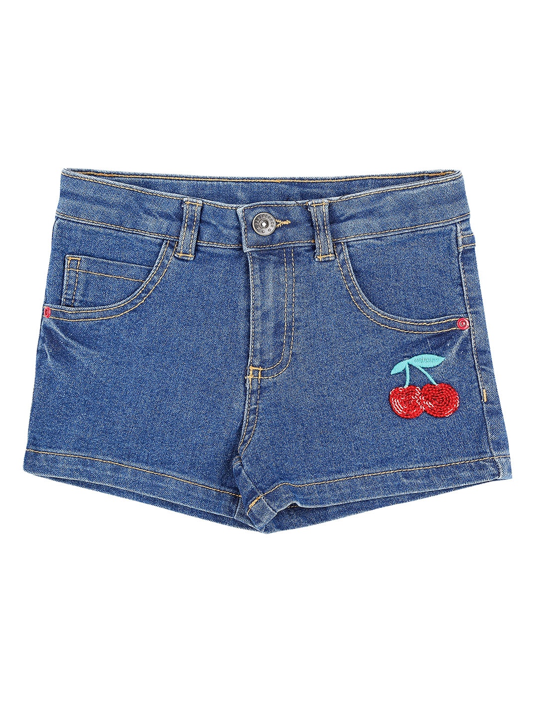 

Pantaloons Junior Girls Blue Solid Regular Fit Denim Shorts