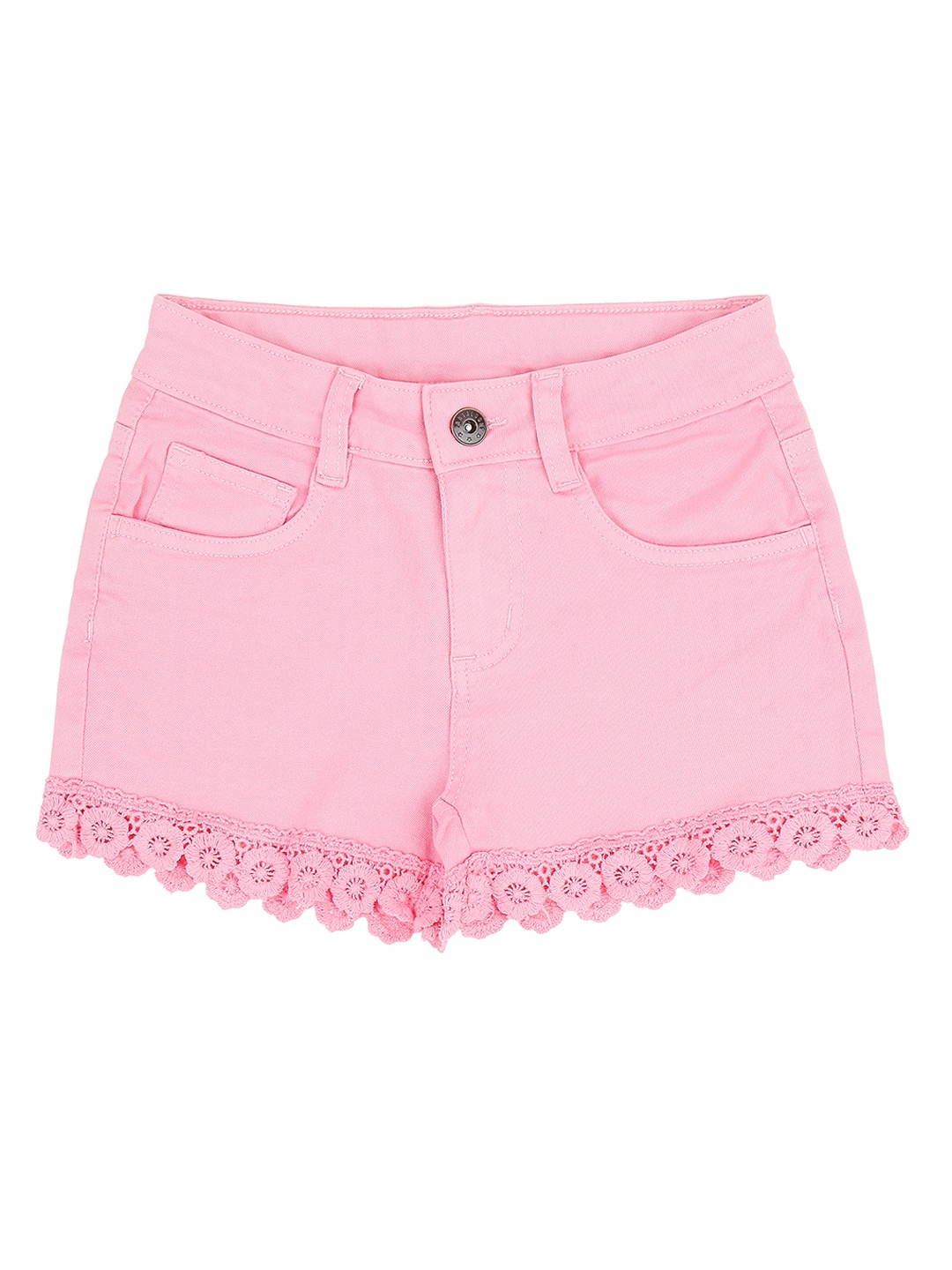 

Pantaloons Junior Girls Pink Self Design Regular Fit Hot Pants