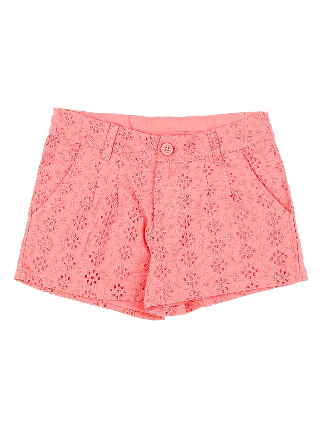 

Pantaloons Junior Girls Rose Pink Self Design Regular Fit Hot Pants