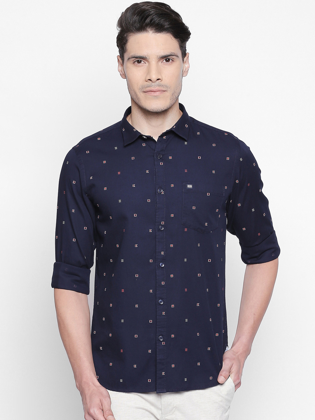 

BYFORD by Pantaloons Men Navy Blue Slim Fit Printed Casual Shirt