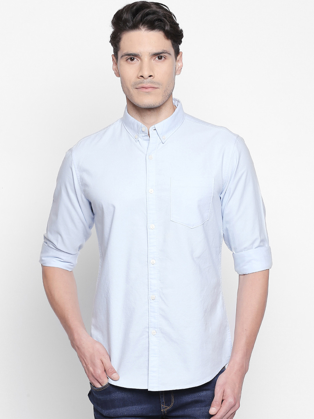 

BYFORD by Pantaloons Men Blue Slim Fit Solid Casual Shirt