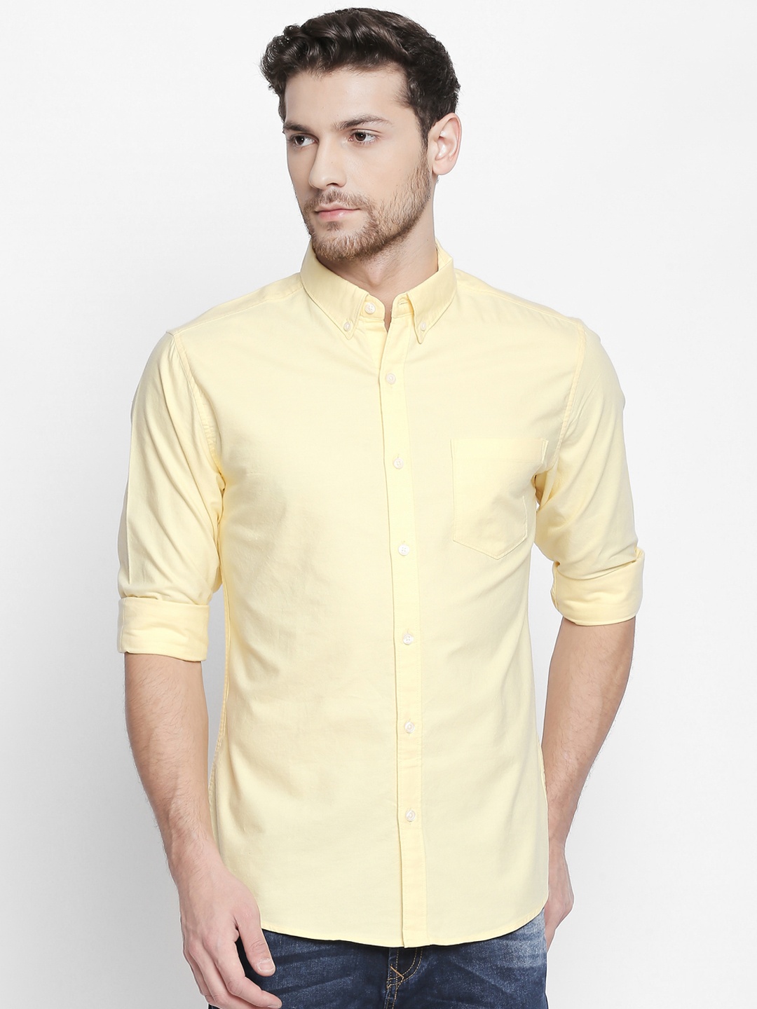 

BYFORD by Pantaloons Men Yellow Slim Fit Solid Casual Shirt