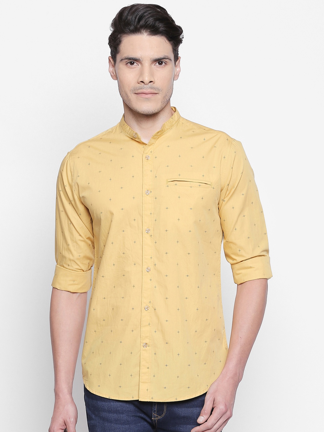 

BYFORD by Pantaloons Men Yellow Slim Fit Printed Casual Shirt