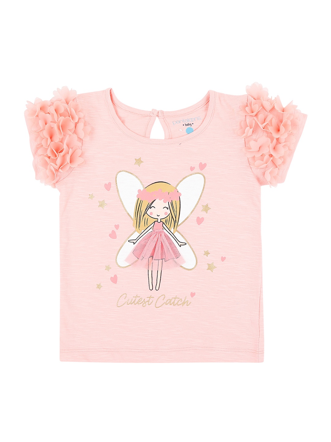 

Pantaloons Baby Girls Pink Printed Round Neck Pure Cotton T-shirt