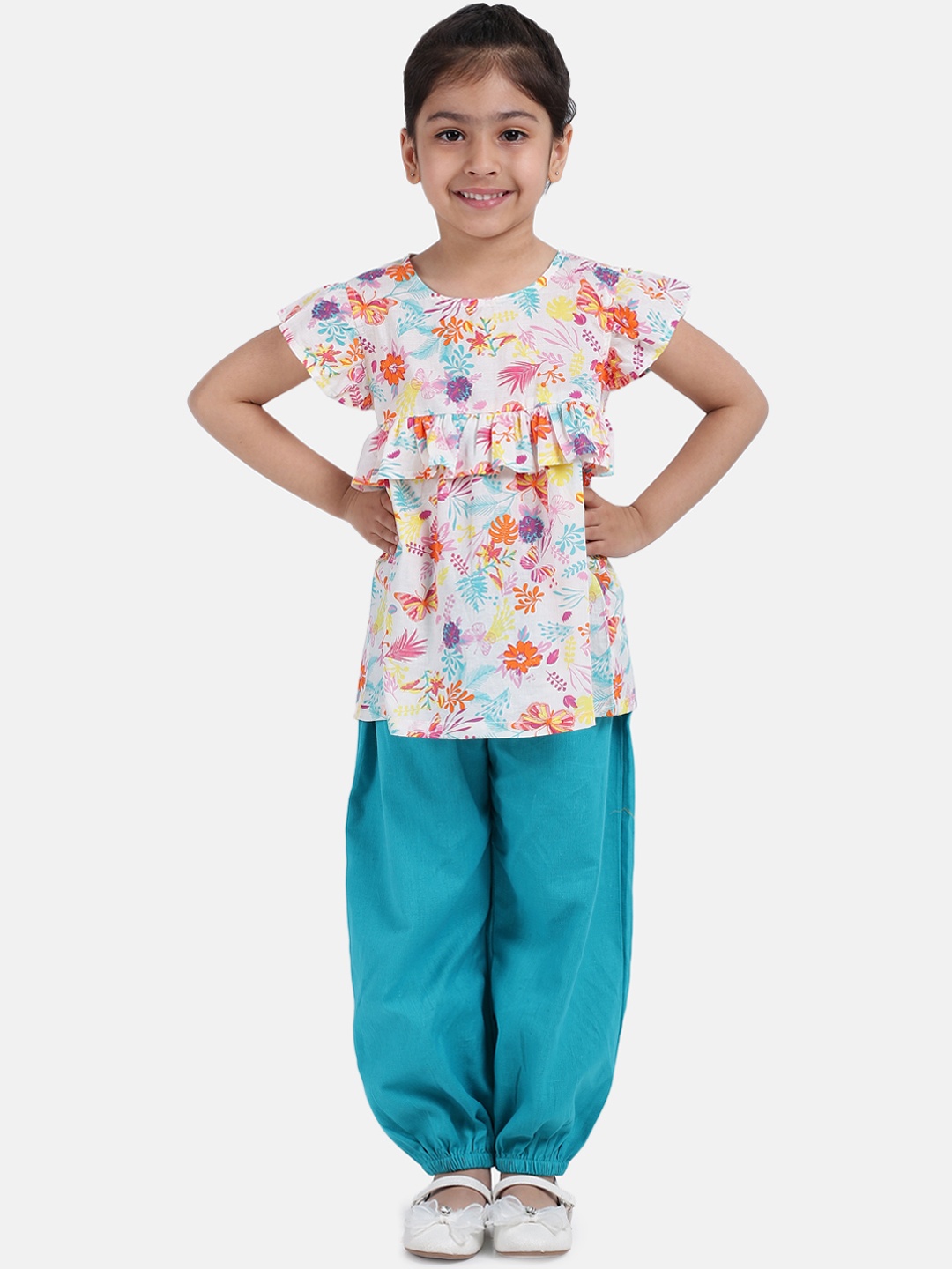 

BownBee Girls Blue & White Printed Kurti with Dhoti Pants